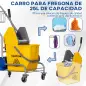 Carro de Limpieza con Cubos de Fregona de 25L Escurridor Cubeta y Estantes para Hotel Oficina 72x49,5x95 cm Amarillo