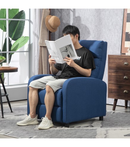 Sillón Reclinable Manual Sofá Individual con Reclinación hasta 155º Carga 150 kg Azul