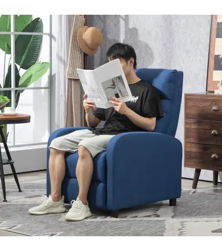 Sillón Reclinable Manual Sofá Individual con Reclinación hasta 155º Carga 150 kg Azul