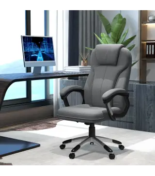 Silla de Escritorio Silla de Estudio Giratoria con Función Basculante Altura Ajustable Reposabrazos 66x75x110-120cm Gris