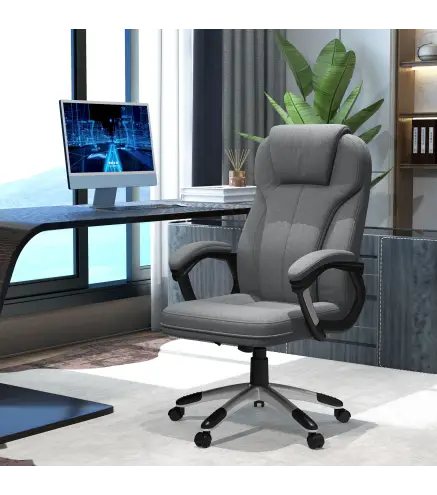 Silla de Escritorio Silla de Estudio Giratoria con Función Basculante Altura Ajustable Reposabrazos 66x75x110-120cm Gris