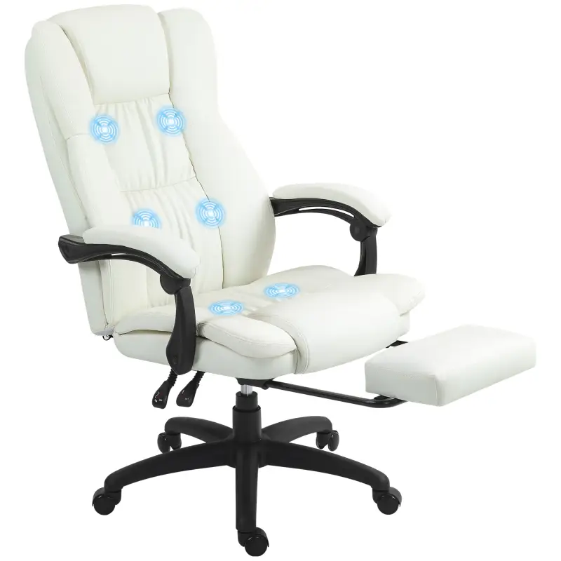 Silla de Masaje Reclinable con Altura Ajustable Reposapiés Retráctil y Control Remoto 68,5x68,5x113-121 cm Crema