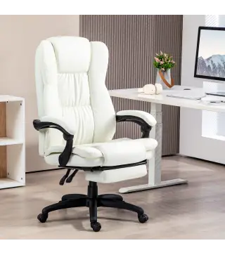 Silla de Masaje Reclinable con Altura Ajustable Reposapiés Retráctil y Control Remoto 68,5x68,5x113-121 cm Crema