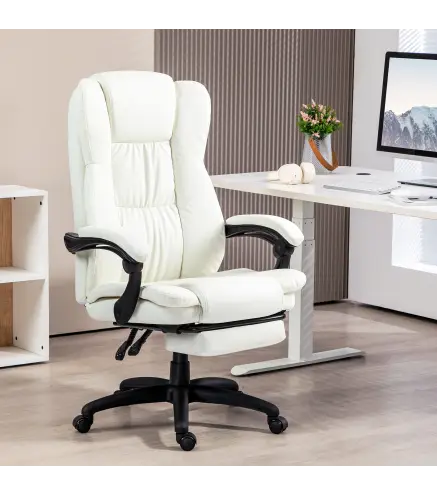 Silla de Masaje Reclinable con Altura Ajustable Reposapiés Retráctil y Control Remoto 68,5x68,5x113-121 cm Crema