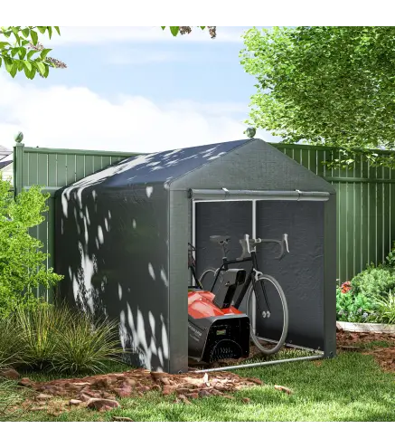 Carpa para Herramientas Bicicletas y Motos 1,6x2,2x1,7 m con 2 Habitaciones Puerta con Cremallera Impermeable Gris