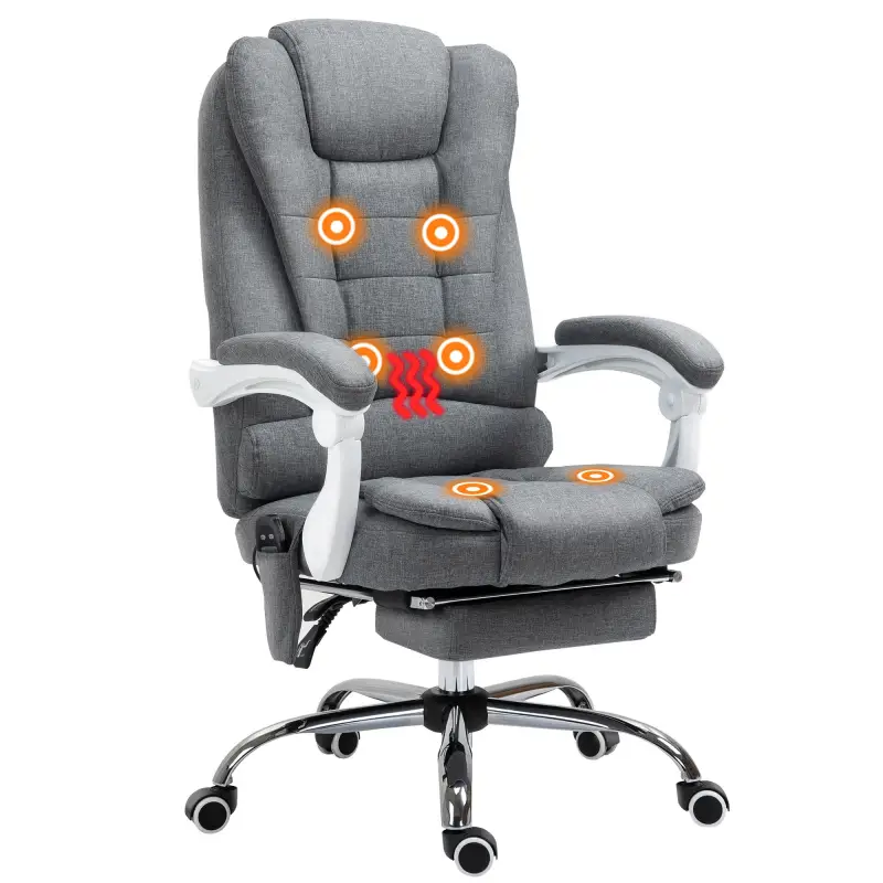 Silla de Oficina con 6 Puntos de Masaje Función de Calentamiento Reposapiés y Control Remoto 65x70x111-119 cm Gris