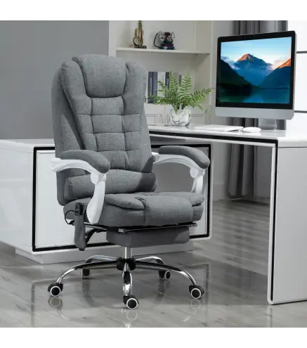 Silla de Oficina con 6 Puntos de Masaje Función de Calentamiento Reposapiés y Control Remoto 65x70x111-119 cm Gris