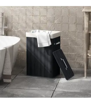 Cesto para la Ropa Sucia Plegable con Tapa Cubo para la Colada Rectangular con Asas 40x30x60 cm Negro