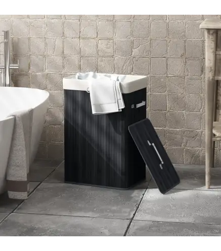 Cesto para la Ropa Sucia Plegable con Tapa Cubo para la Colada Rectangular con Asas 40x30x60 cm Negro