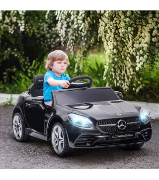 Coche Eléctrico para Niños de +3 Años Mercedes SLC 300 con Batería 12V Mando a Distancia Faros LED Bocina Música Negro