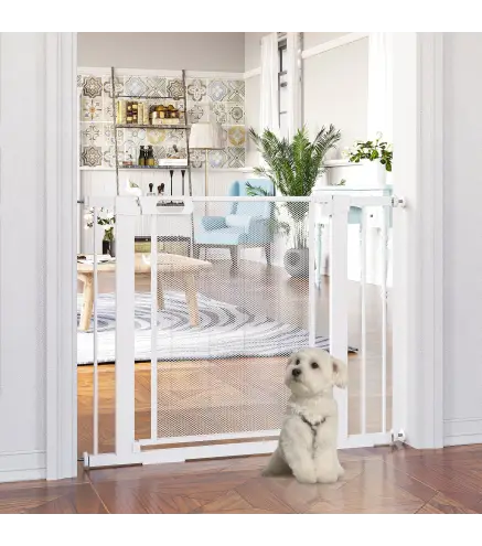 Barrera de Seguridad para Perros Extensible 75-103 cm Barrera Escaleras Puertas con Extensiones Cierre Automático Blanco