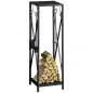 Estante de Leña Metálico Leñero de Exterior con Ganchos Pala Cepillo Atizador y Tenazas Carga 65 kg 34x34x111 cm Negro