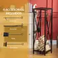 Estante de Leña Metálico Leñero de Exterior con Ganchos Pala Cepillo Atizador y Tenazas Carga 65 kg 34x34x111 cm Negro