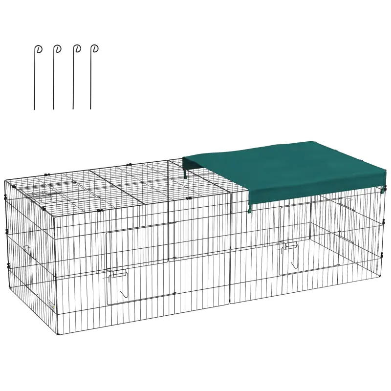 Jaula para Animales Pequeños de Acero con Puertas y Tela Superior para Conejos Chinchillas Gallinas 220x85x70 cm Verde