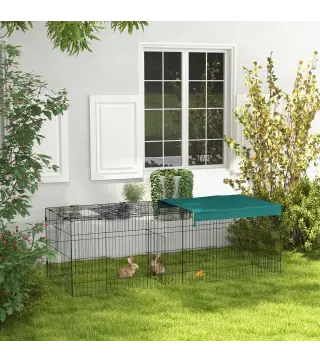 Jaula para Animales Pequeños de Acero con Puertas y Tela Superior para Conejos Chinchillas Gallinas 220x85x70 cm Verde