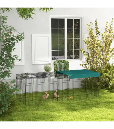 Jaula para Animales Pequeños de Acero con Puertas y Tela Superior para Conejos Chinchillas Gallinas 220x85x70 cm Verde