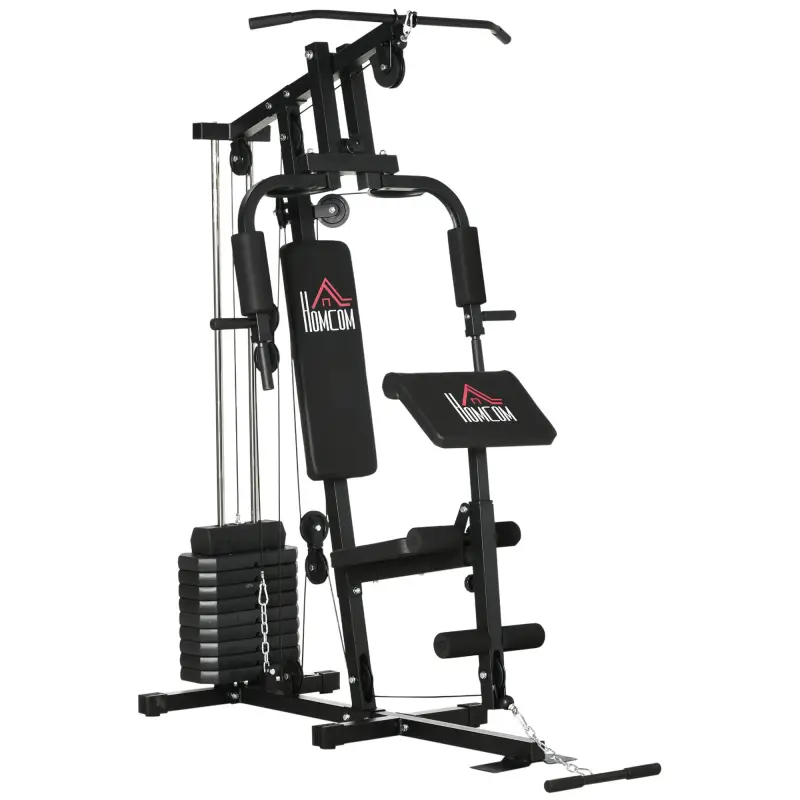 Máquina de Musculación con Placas de Peso de 45 kg Carga Max. 100 kg para Entrenamiento Fitness en Hogar Gimnasio Negro