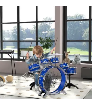 Batería para Niños de +3 Años con Tambores Bombo Platillo Pedal y Baquetas Diseño con Tema de Estrellas 65x22x57 cm Azul