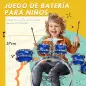 Batería para Niños de +3 Años con Tambores Bombo Platillo Pedal y Baquetas Diseño con Tema de Estrellas 65x22x57 cm Azul