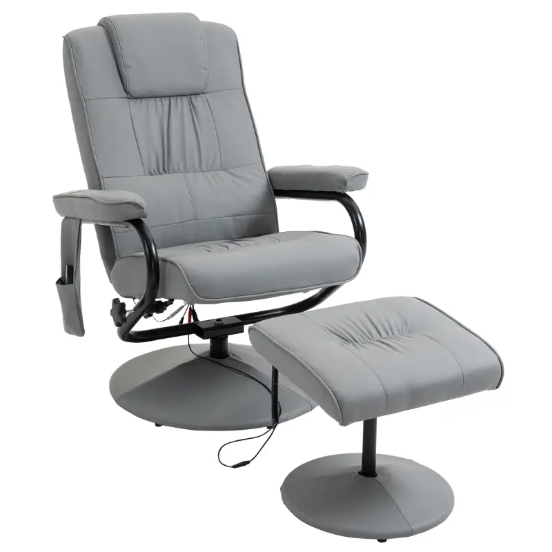 Sillón de Masaje Eléctrico con Reposapiés Sillón Relax Reclinable con Control Remoto y 10 Puntos de Masaje Gris