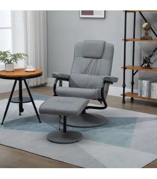 Sillón de Masaje Eléctrico con Reposapiés Sillón Relax Reclinable con Control Remoto y 10 Puntos de Masaje Gris
