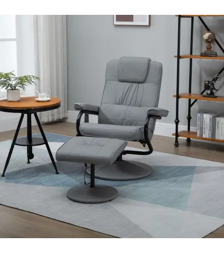Sillón de Masaje Eléctrico con Reposapiés Sillón Relax Reclinable con Control Remoto y 10 Puntos de Masaje Gris