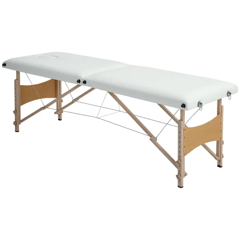Camilla de Masaje Plegable con Marco de Madera con Altura Regulable y Bolsa de Transporte 186x60x61-87 cm Crema Camilla de Masaje Plegable con Marco de Madera con Altura Regulable y Bolsa de Transporte 186x60x61-87 cm Crema