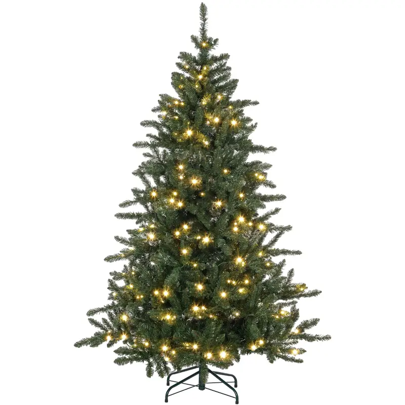 Árbol de Navidad Artificial 180 cm con 310 Luces LED 872 Ramas y Patas de Metal Árbol Navideño para Interior Verde