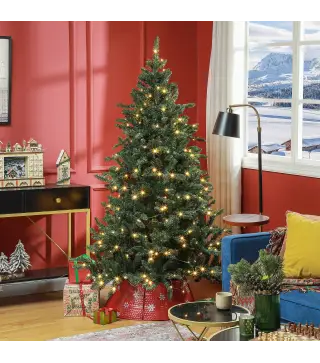 Árbol de Navidad Artificial 180 cm con 310 Luces LED 872 Ramas y Patas de Metal Árbol Navideño para Interior Verde