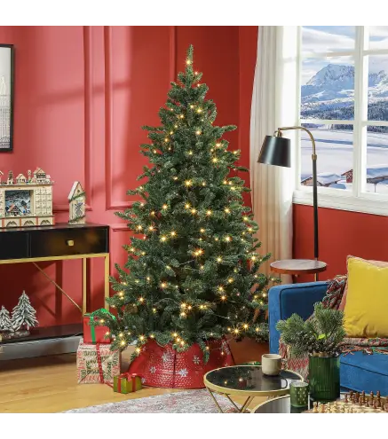 Árbol de Navidad Artificial 180 cm con 310 Luces LED 872 Ramas y Patas de Metal Árbol Navideño para Interior Verde