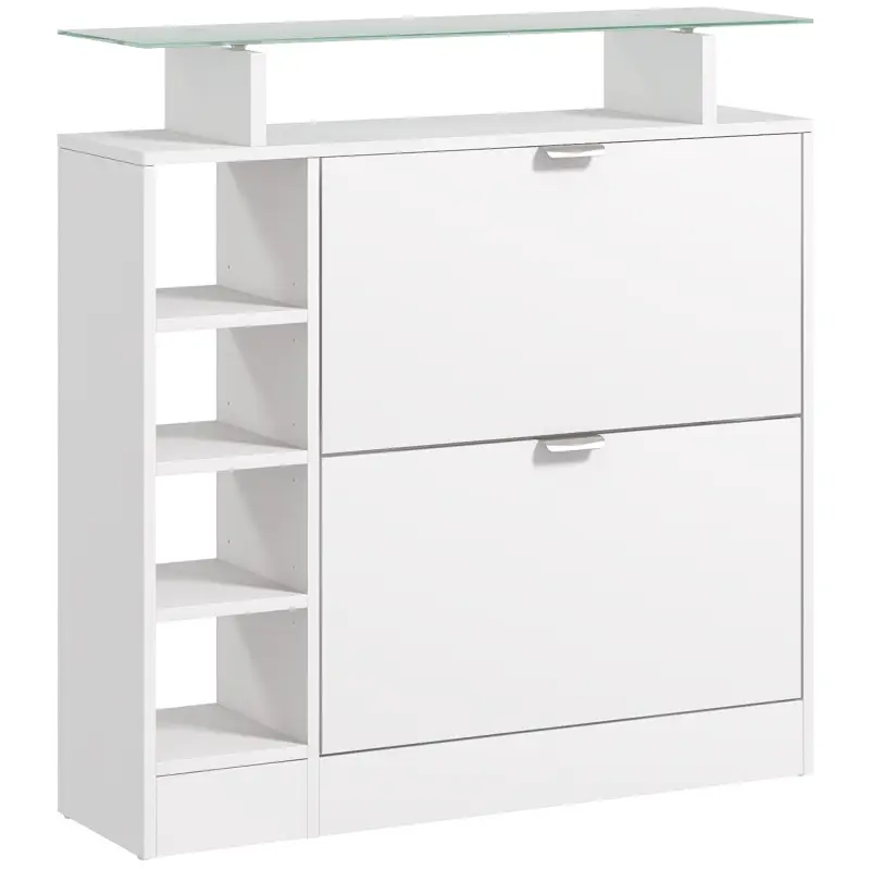 Zapatero con Cajones Abatibles Estantes Ajustables y Estantes Abiertos para 12 Pares de Zapatos 89x25x92 cm Blanco