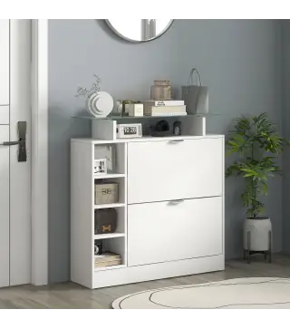 Zapatero con Cajones Abatibles Estantes Ajustables y Estantes Abiertos para 12 Pares de Zapatos 89x25x92 cm Blanco