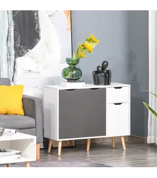 Aparador para Salón con 3 Puertas y Cajón Mueble Auxiliar para Salón Cocina Dormitorio 90x30x72 cm Blanco y Gris