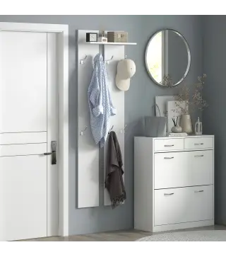 Perchero para Recibidor de Pared con 8 Ganchos y Estante para Entrada Pasillo 55x21,3x170 cm Blanco