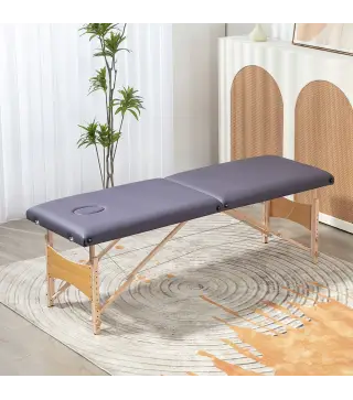 Camilla de Masaje Plegable con Marco de Madera con Altura Regulable y Bolsa de Transporte 186x60x61-87 cm Púrpura