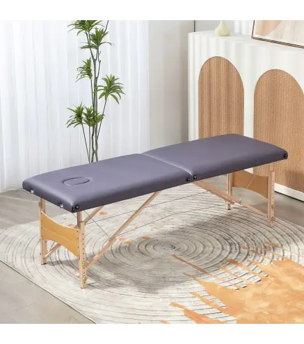 Camilla de Masaje Plegable con Marco de Madera con Altura Regulable y Bolsa de Transporte 186x60x61-87 cm Púrpura