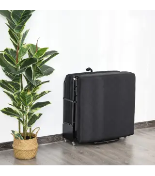 Cama Abatible 184x65 cm con Cabecera Ajustable Ruedas Universales y Estructura de Metal Carga Máx. 120 kg Negro