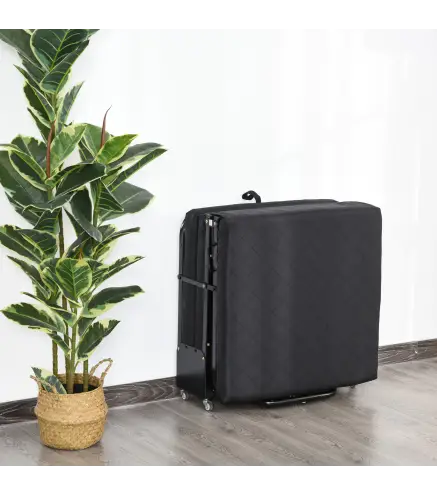 Cama Abatible 184x65 cm con Cabecera Ajustable Ruedas Universales y Estructura de Metal Carga Máx. 120 kg Negro