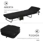 Cama Abatible 184x65 cm con Cabecera Ajustable Ruedas Universales y Estructura de Metal Carga Máx. 120 kg Negro