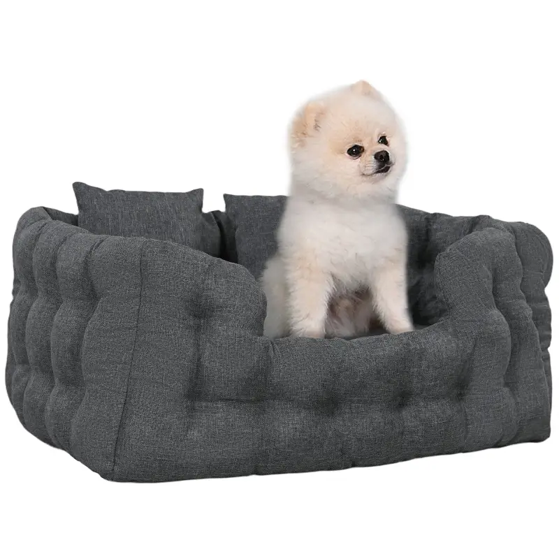 Cama para Mascotas con 2 Almohadas Colchón para Perros Antideslizante con Funda Extraíble y Lavable 70x50x30 cm Gris