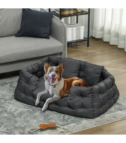 Cama para Mascotas con 2 Almohadas Colchón para Perros Antideslizante con Funda Extraíble y Lavable 110x70x35 cm Gris