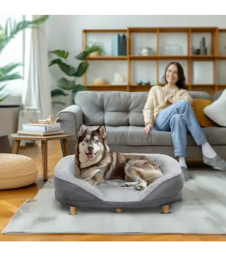 Sofá para Mascotas con Parte Superior Desmontable Funda Lavable y Patas de Madera Carga 25 kg 90x78x25 cm Gris