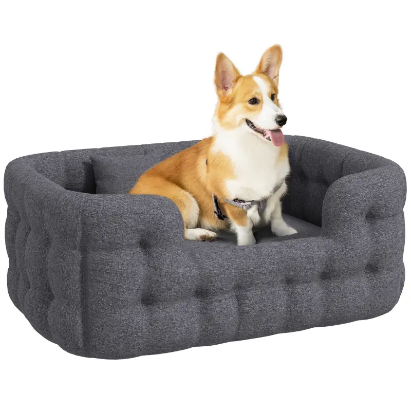 Cama para Mascotas con 2 Almohadas Colchón para Perros Antideslizante con Funda Extraíble y Lavable 90x60x35 cm Gris