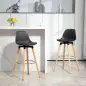 Juego de 2 Taburetes Altos de Cocina 69 cm Tapizado en PU con Respaldo Patas de Madera para Comedor Negro