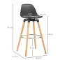 Juego de 2 Taburetes Altos de Cocina 69 cm Tapizado en PU con Respaldo Patas de Madera para Comedor Negro
