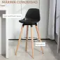Juego de 2 Taburetes Altos de Cocina 69 cm Tapizado en PU con Respaldo Patas de Madera para Comedor Negro