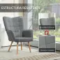 Butaca de Dormitorio con Respaldo Alto Reposabrazos Tela de Lino y Patas de Madera para Sala de Estar 71x76x101 cm Gris