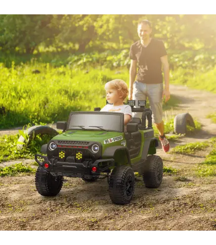 Coche Eléctrico para Niños de +3 Años con Batería 12V Mando a Distancia Faros LED Bocina Música Verde