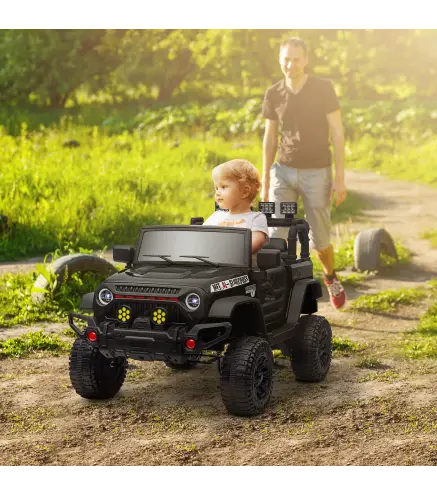 Coche Eléctrico para Niños de +3 Años con Batería 12V Mando a Distancia Faros LED Bocina Música Negro