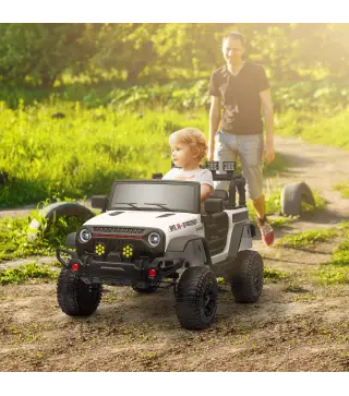 Coche Eléctrico para Niños de +3 Años con Batería 12V Mando a Distancia Faros LED Bocina Música Blanco